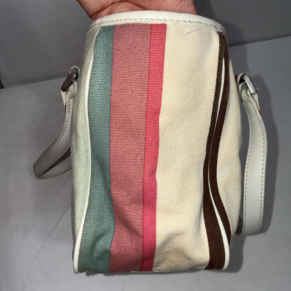 Fossil 90 Y2K Pastel Stripe Canvas Leather Purse Leather Strap Shoulder Bag Tote - Picture 11 of 15
